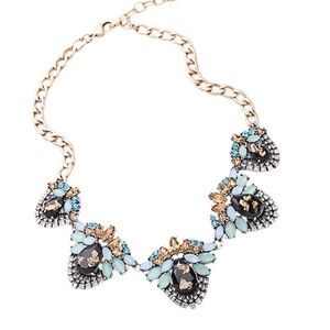 Goldtone Green Multi Colored Statement Necklace